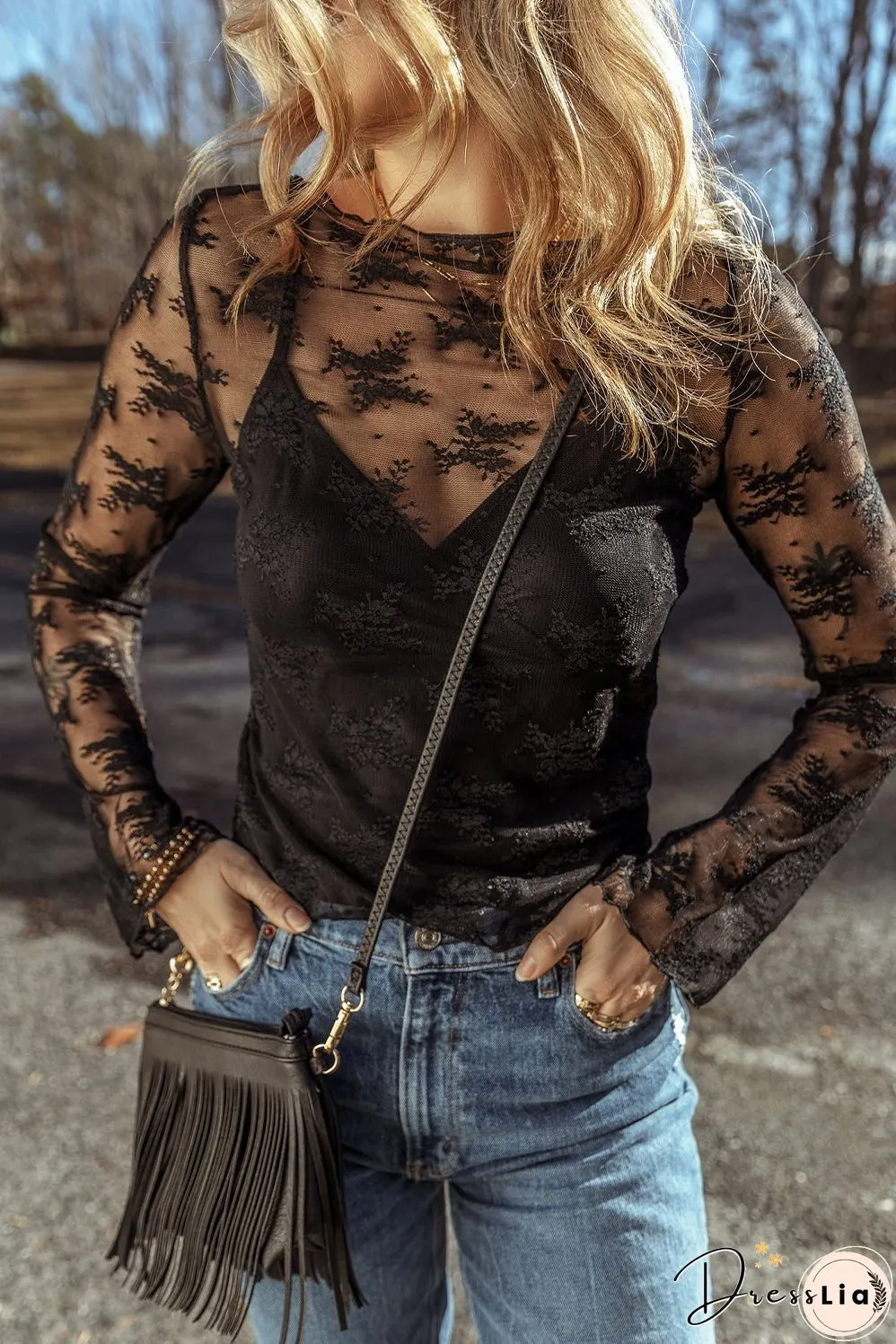 Lace Crochet Splicing Slim Fit Blouse