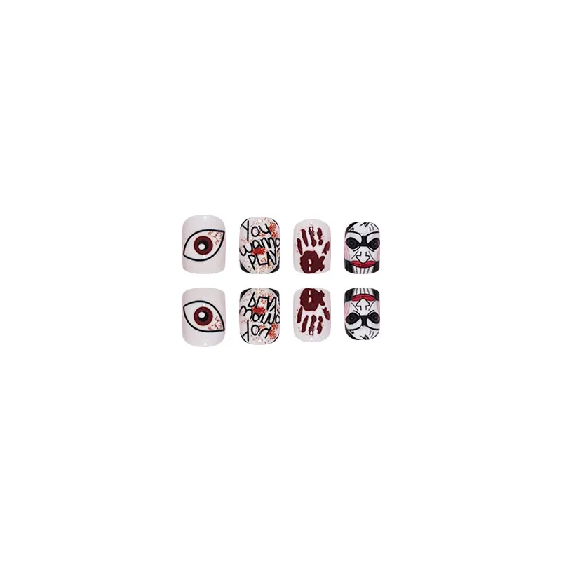 Churchf Churchf Horror Ghost Face Nail Halloween One Eye Candle Black And White Fake Nail Finished Wearable Nail Nail
