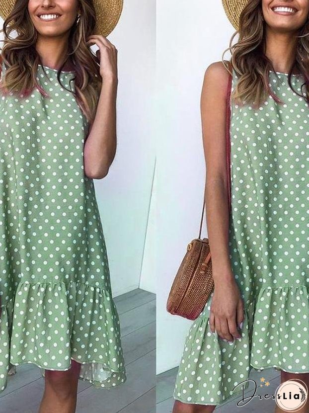 Loose Round Neck Sleeveless Polka Dot Ruffle Dress