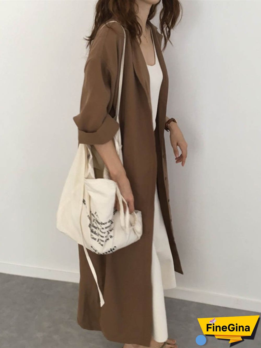 Long Sleeve Plain Belt T-Shirt Coat