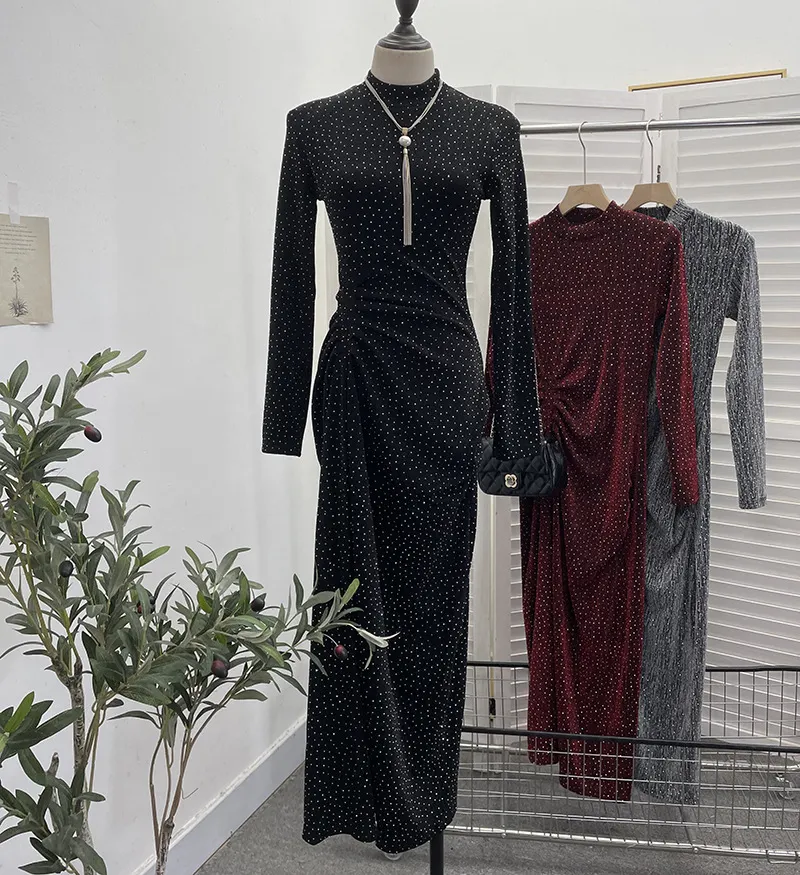 Churchf Design Sexy High Open Fork Folded Small Squint Dress Half-High Collared Shoulder Dress 8872