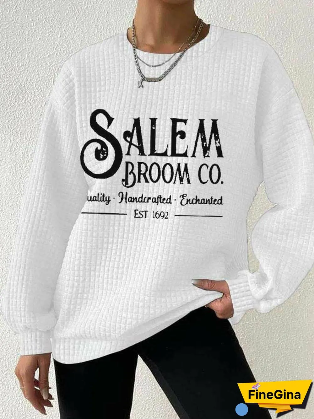 Women's Salem Broom Co Quality Handcrafted Enchanted Est 1692 Waffle Sweatshirt