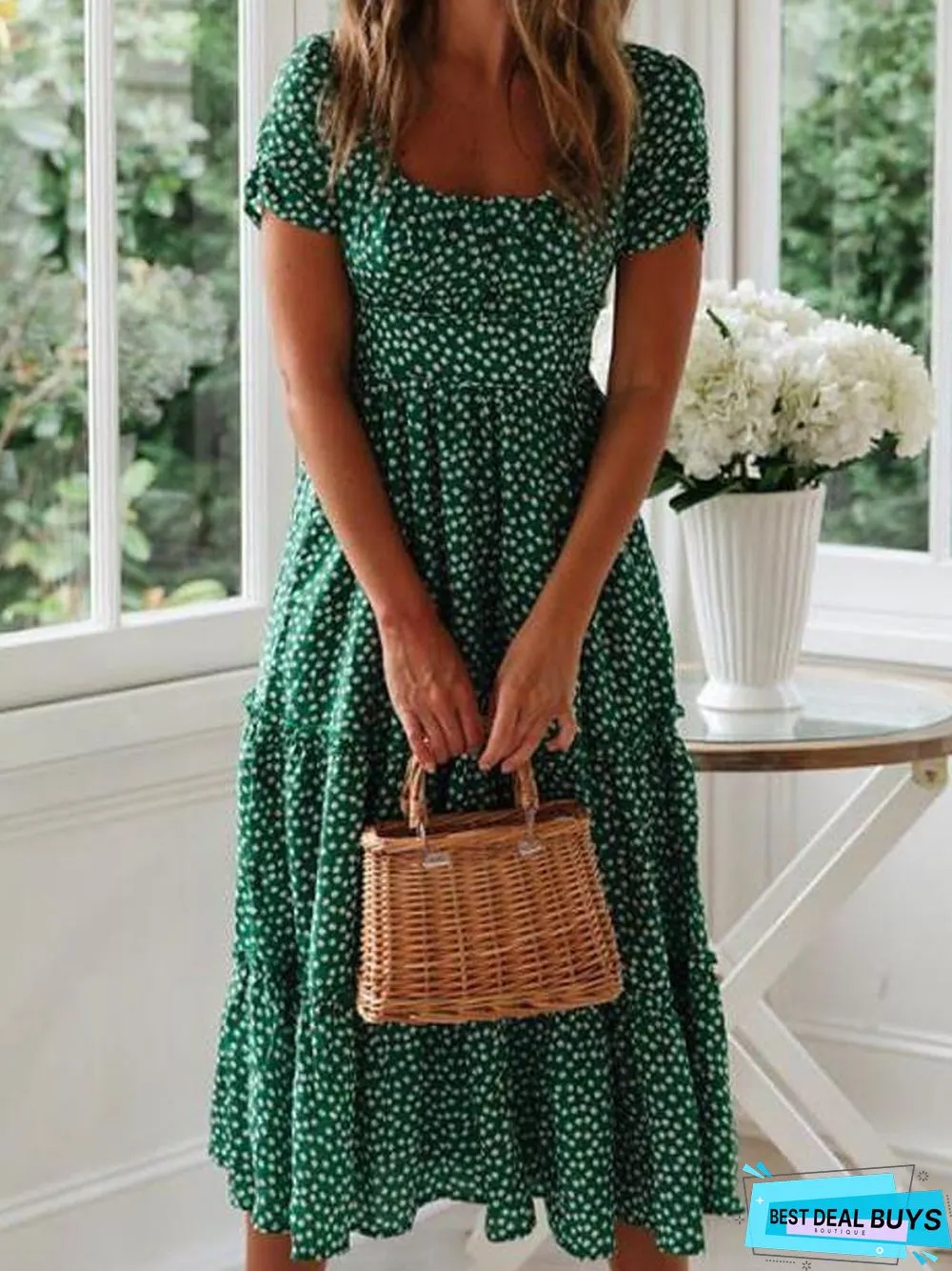 Women's A-Line Dress Midi Dress - Short Sleeve Polka Dot Summer Deep U Hot Casual / Daily Boho Black Red Yellow Green