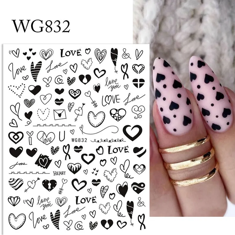 1 Sheet Russian Series Letter 3D Nail Sticker Flower Leaves Nail Transfer Beautiful Decals Slider Nail Art DIY Decoration