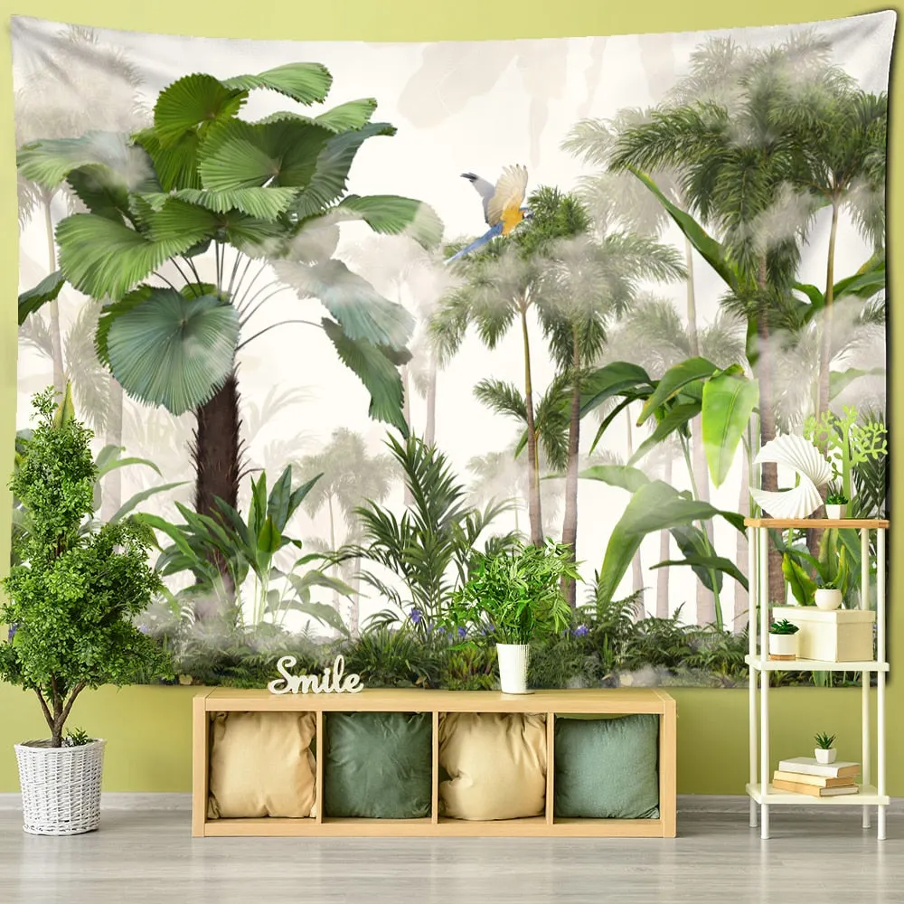 Tropical Botanical Garden Tapestry Wall Hanging Bohemian Style Natural Scenery Palm Tree Wall Art Aesthetic Decor