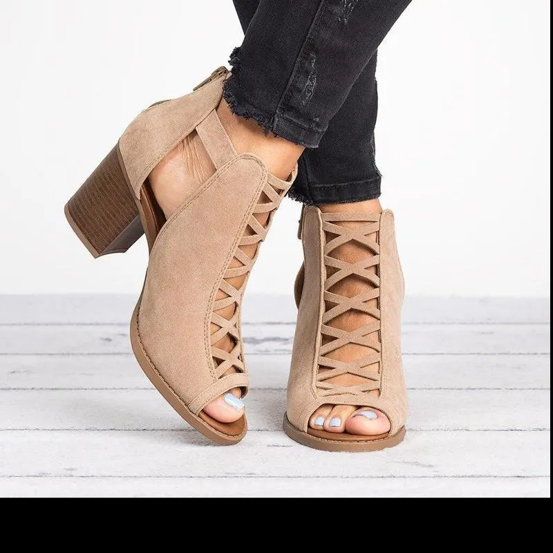 Comemore 2021 New Spring Summer Sexy Casual Rome Ankle Boots Ladies Sandals Women's Shoes Middle High Heels Large Size 43 Black