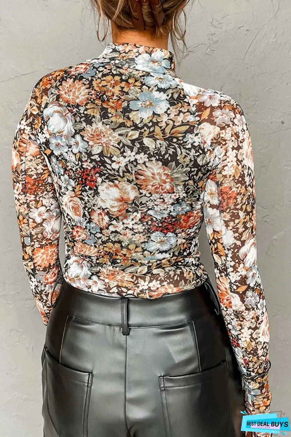 Floral Mock Neck Long Sleeve Top