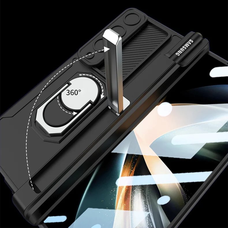 Applicable To Samsung Z Fold 3/4/5Slide Rail Lens Cover Push Window 2-In-1 Ring Holder Folding Phone Case