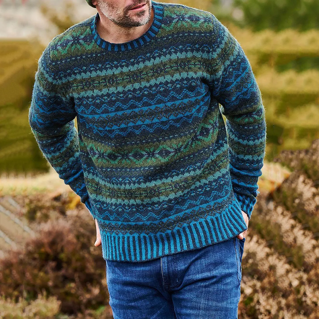 Vintage Brodie Knit Jacquard Crew Neck Sweater（Unisex）