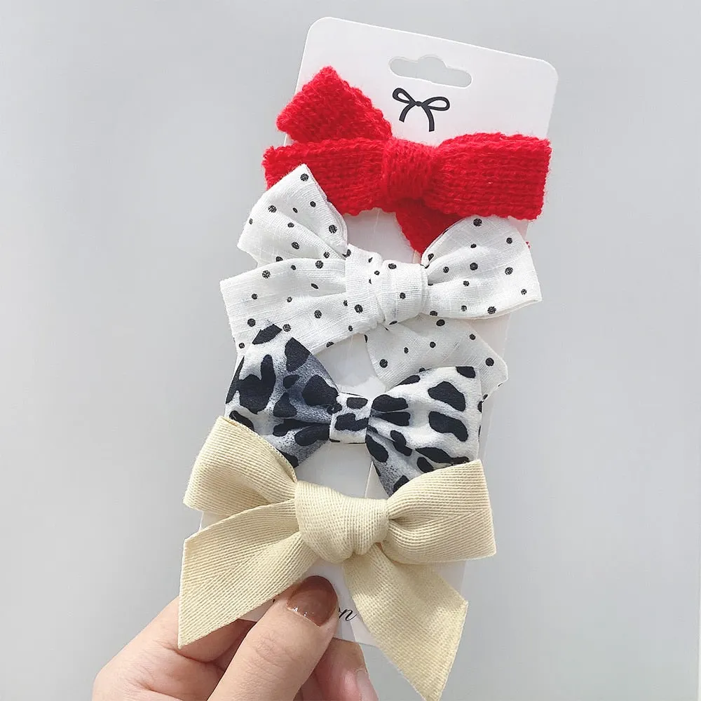 4Pcs/set 2021 New Leopard Print Hair Clips For Cute Girls BB Boutique Hairpins Bowknot Barrettes Headwear Kids Hair Acesssories