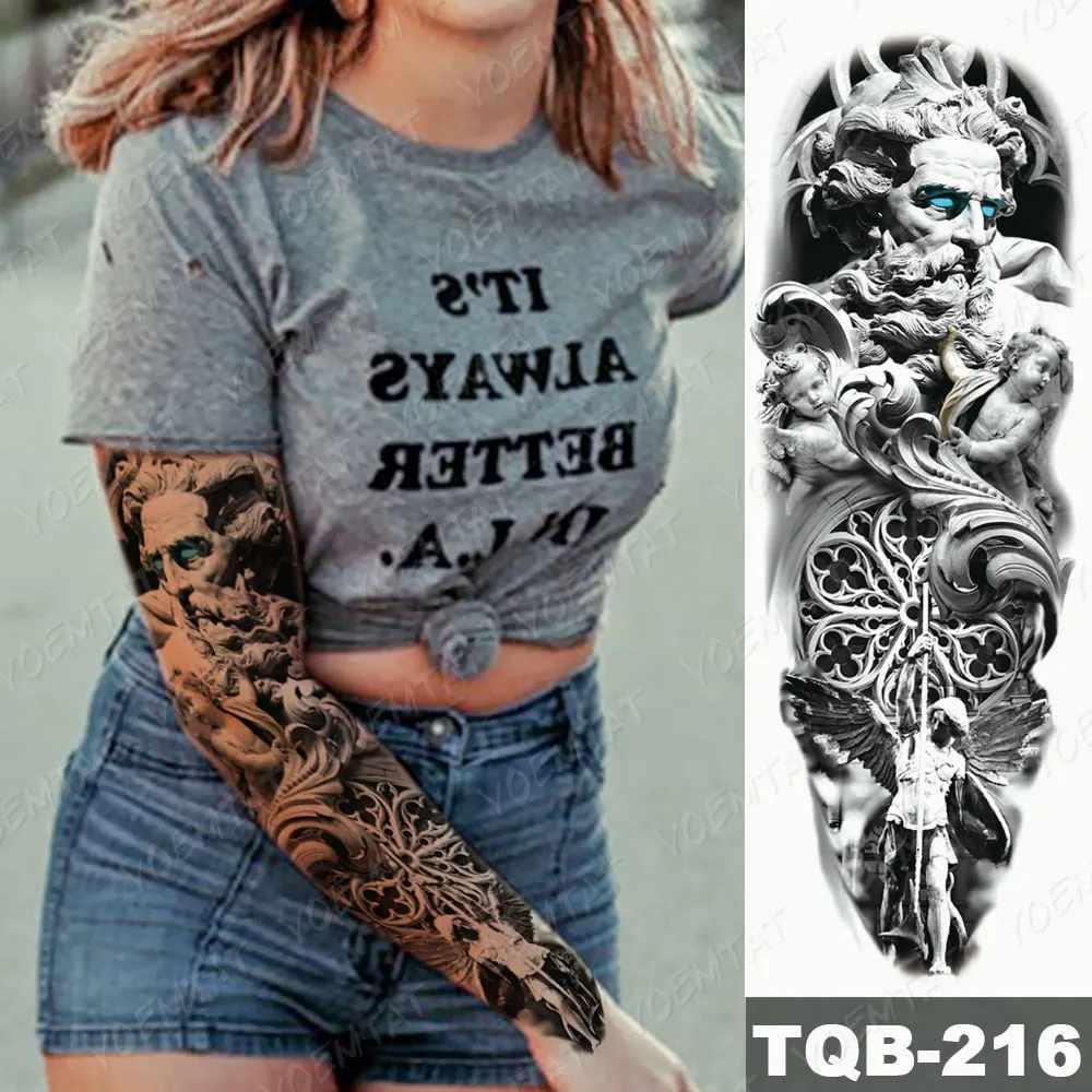 Large Arm Sleeve Tattoo Bird Crow Forest Moon Waterproof Temporary Tatto Sticker Lion Wolf Clock Body Art Full Fake Tatoo Men