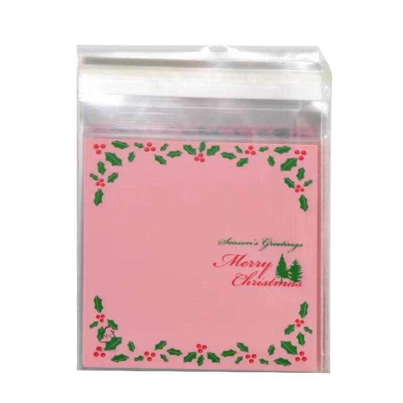 50Pcs 10x10cm Christmas Candy Cookie Gift Bags Plastic Self-adhesive Biscuits Snack Packaging Bags Xmas Party Decoration Favors