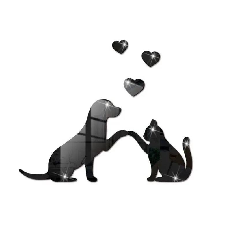 1set Cat and Dog Mirror Acrylic DIY Combination Home Decor Wall Sticker Mirrored Acrylic Sheet Self-adhesive Waterproof