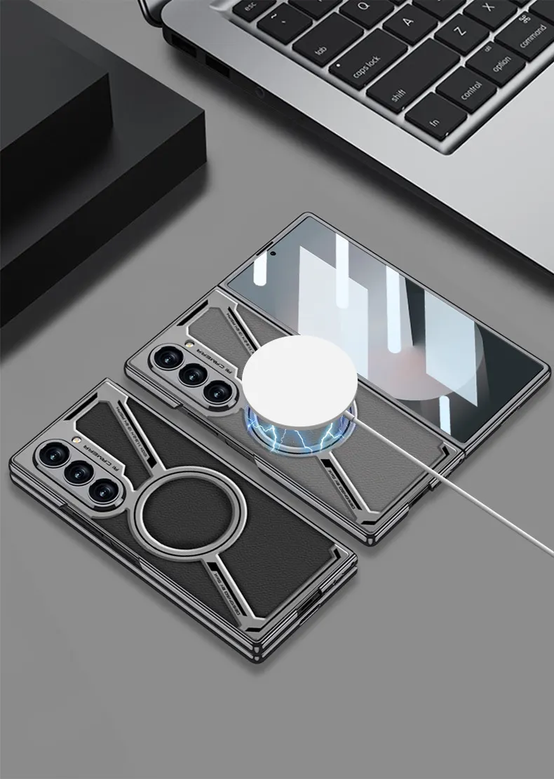 Suitable for Samsung zfold6 electroplated mobile phone case magnetic leather protective cover