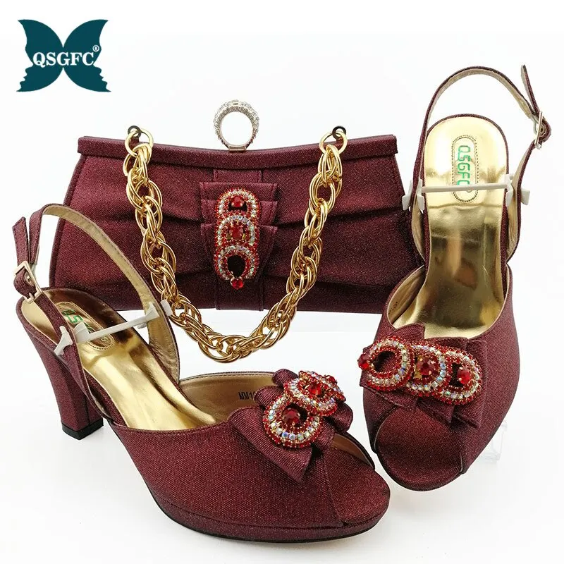 Latest Design Women Italian African Party Pumps Shoes and Bag Set Decorated with Rhinestone Women Shoes and Bag Set In Blue