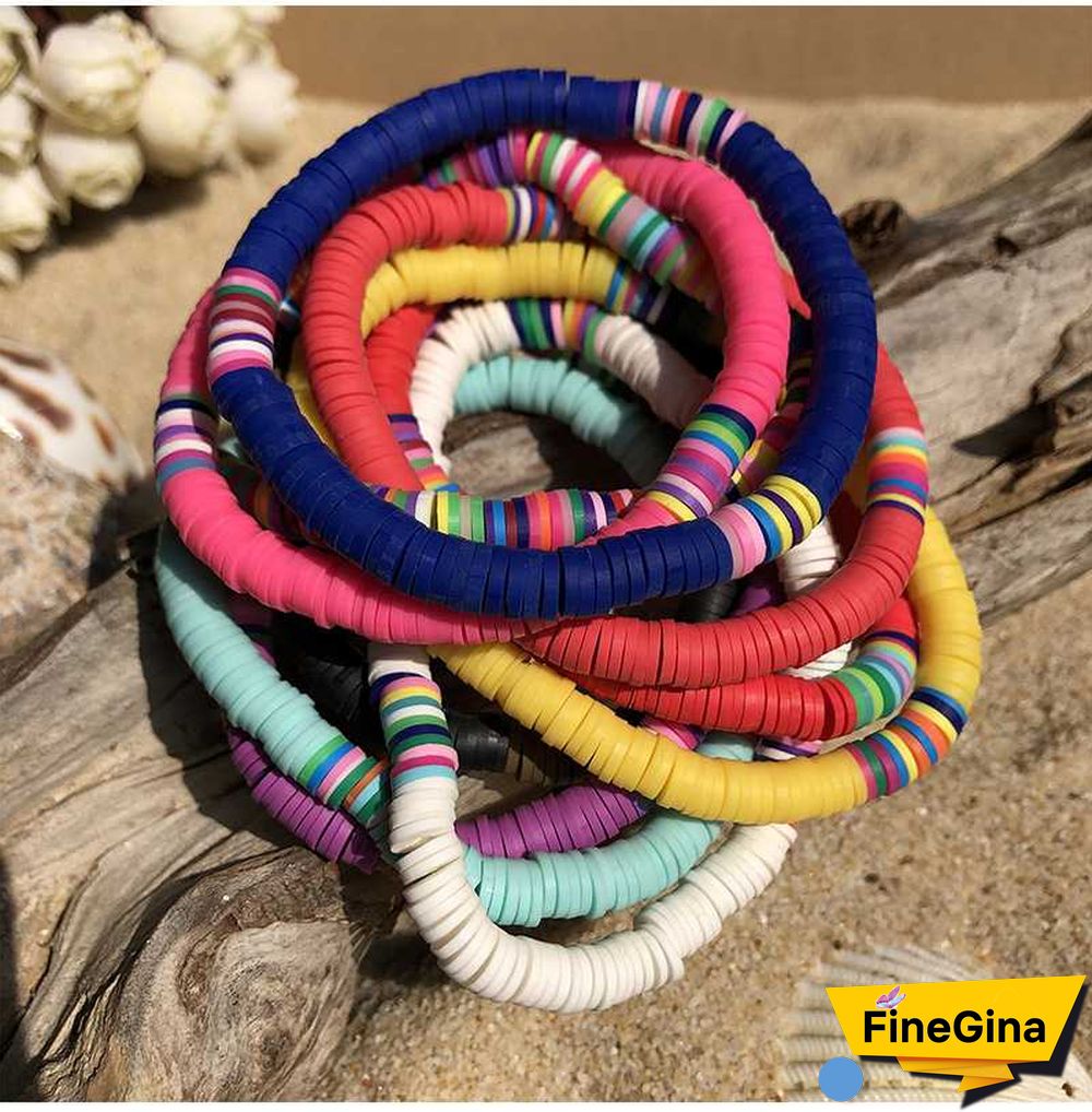 Recyclable Rainbow Colorful Polymer Clay Beads Bracelets Jewelry