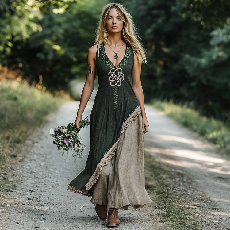 Vintage Viking Tribal Celtic Knot Art Linen Tank Dress