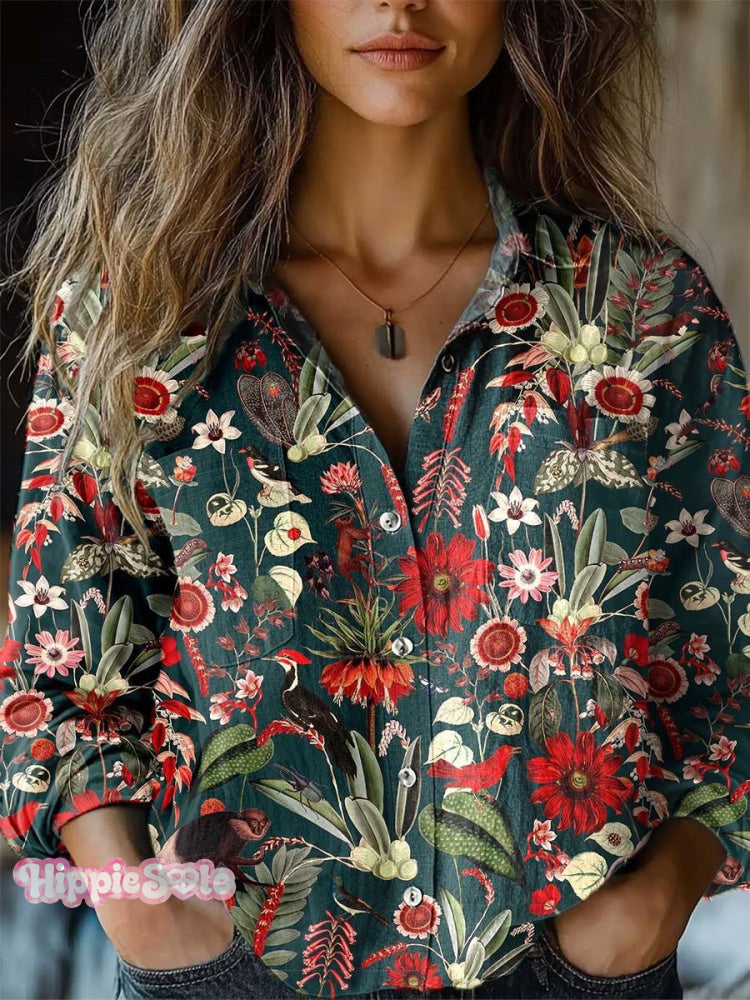 Women&rsquo;s Retro Floral Print Casual Long Sleeve Comfortable Cotton Shirt Multicolor / S