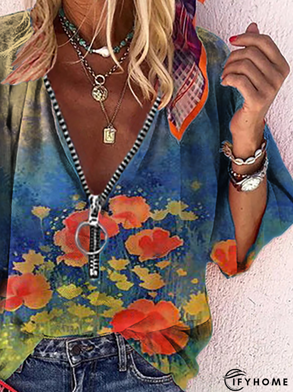 Plus size Vintage V Neck Floral Tops | IFYHOME