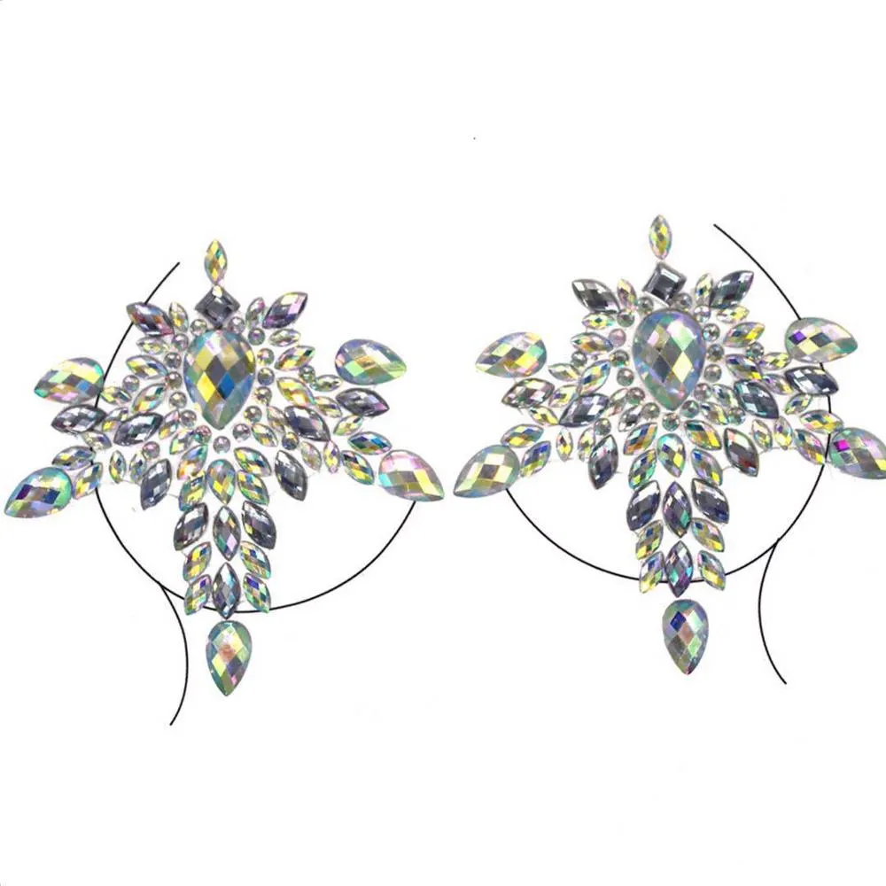 Rystal Sexy Chest Jewels Temporary Tattoo Sticker 3D Stage Rhinestone Flash Tattoos Adhesive Face Jewel Chest Gem Body Paint