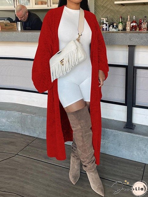 Women's Cardigans Solid Pocket Long Sleeve Long Knit Cardigan