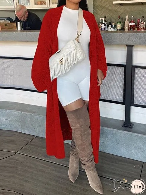 Women's Cardigans Solid Pocket Long Sleeve Long Knit Cardigan