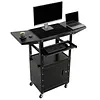 [US Local Warehouse] Rolling AV Carts Cabinet & Stands with Locking Cabinet Keyboard Tray Printer Craft Utility Cart with Wheels Height Adjustable 36-44 in 110lbs for Classroom Office