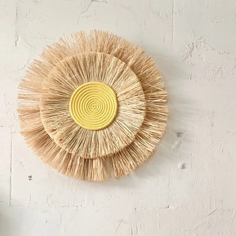 INS Abject Style Woven Straw Hanging Wall Ornaments Boho Macrame Braided Moroccan Tapestry Craft Rustic Homestay Farmhouse Decor