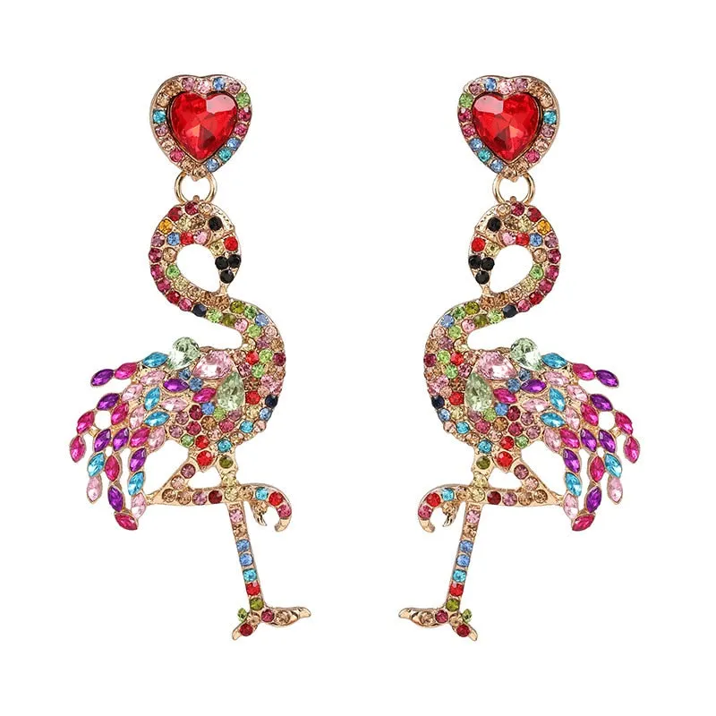 Dvacaman Bohemian Cute Fashion Animal Parrot Bird Drop Earrings Women Shiny Rhinestone Fringed Statement Tassel Earrings Jewelry
