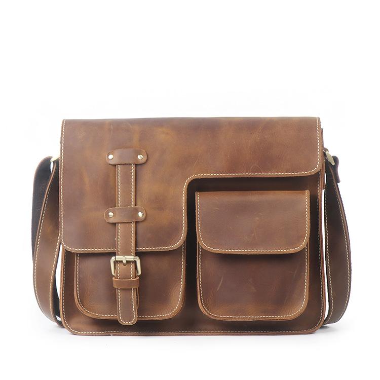 Vintage Handmade Leather Crossbody Messenger Bag