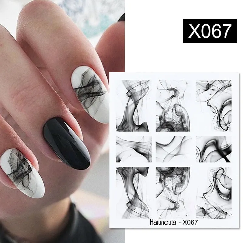 Harunouta Water Decals Ink Blooming Flower Leaves Transfer Nail Stickers Butterfly Love Heart Design Slider Watermark Decoration-Nail Inspo