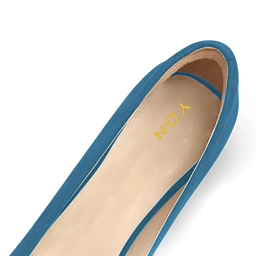 Steel Blue Vegan Suede Tassel Accent Loafer Block Heel Pumps
