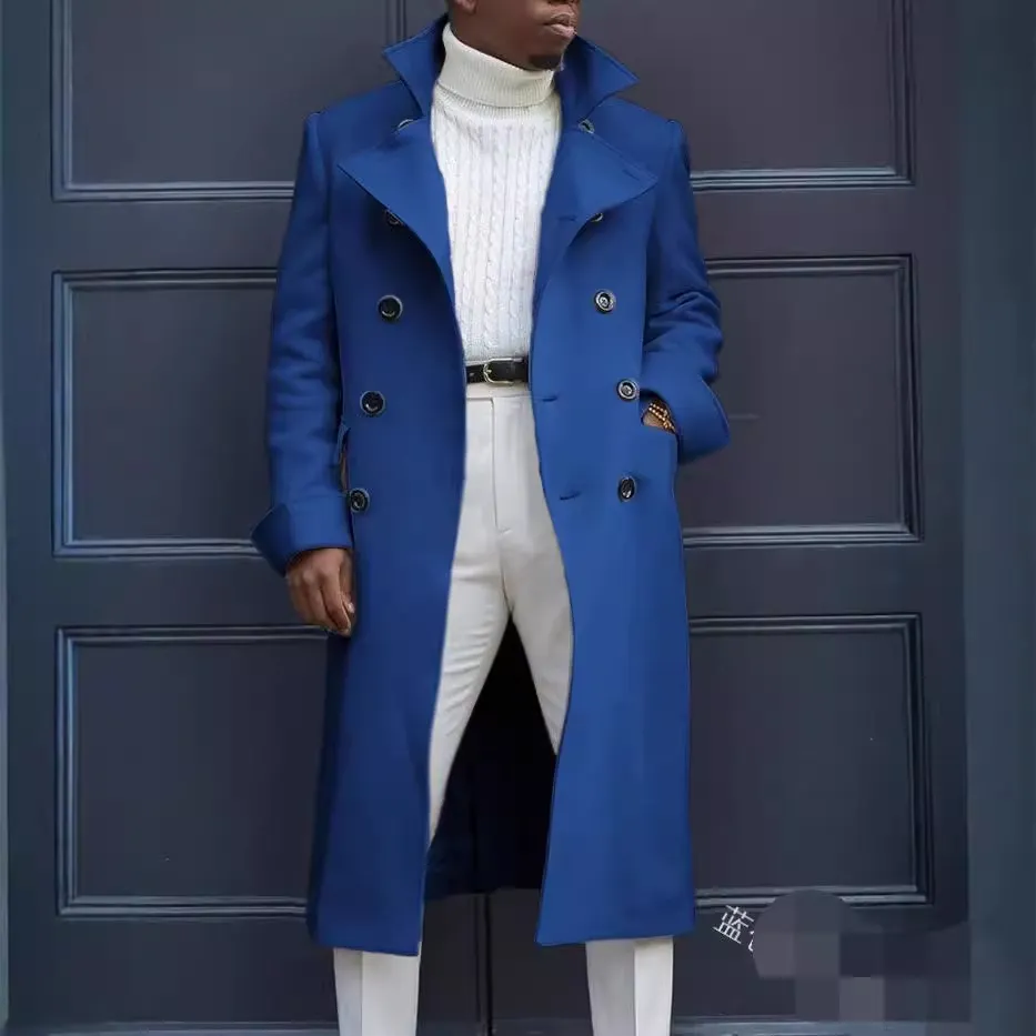 Brownm Brownm New Fashion Solid Color Collar Long-Sleeved Gentleman Coat Autumn And Winter Loose Coat In The Long Wind Coat