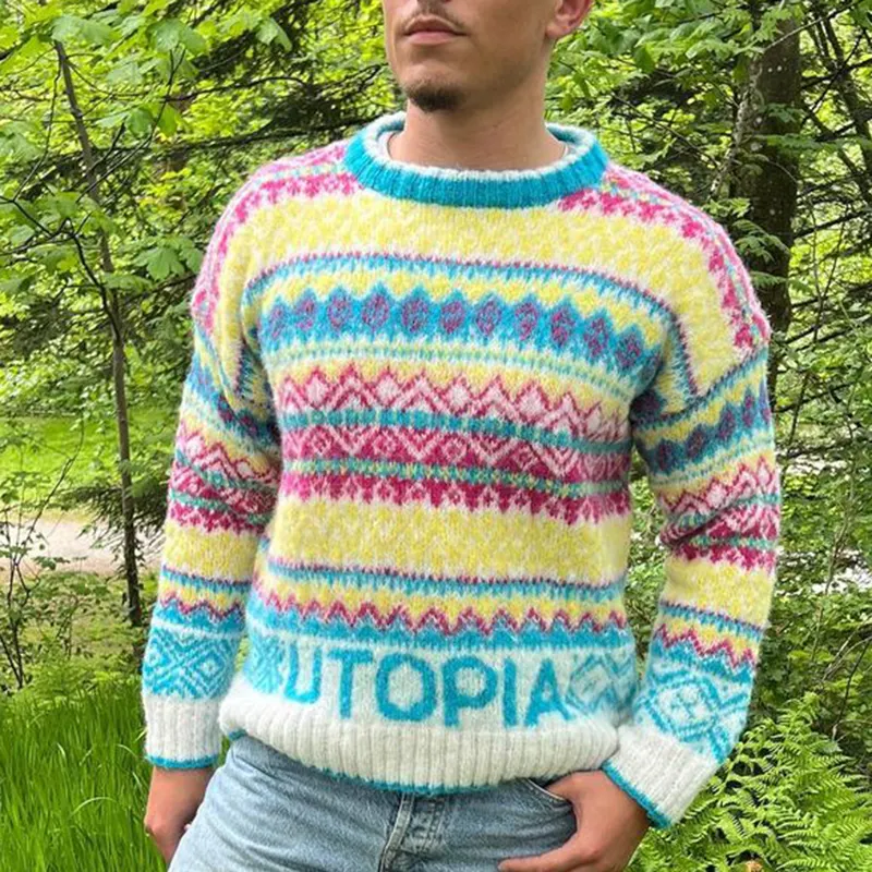 Vintage Utopia Knit Jacquard Icelandic Crew Neck Sweater