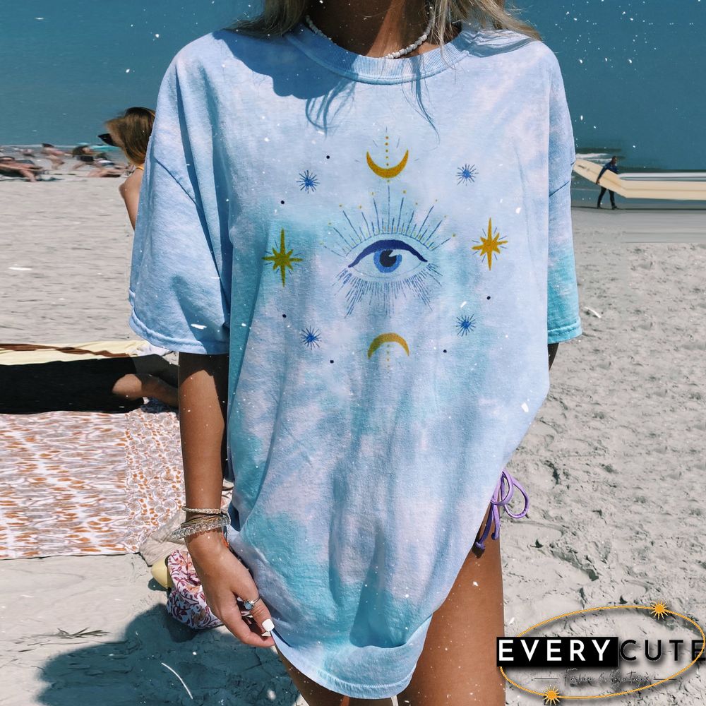 Casual Fashion Short Sleeve Printed Tie Dye Top