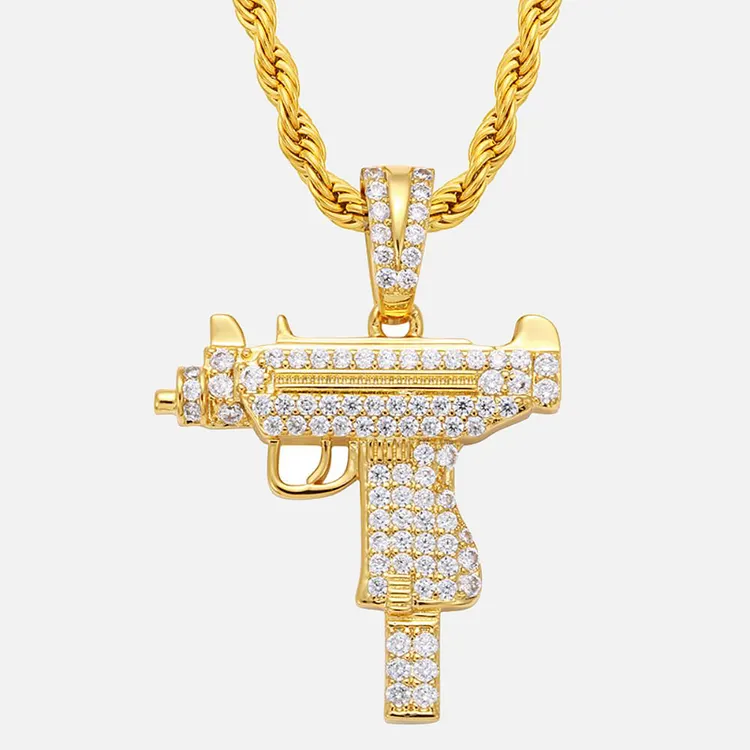 Iced Out Submachine Gun Pendants Necklaces Hip Hop Bling Bling