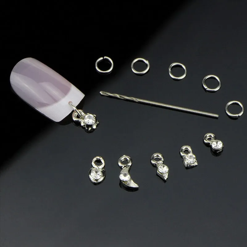 Nail Piercing Dangle Nails Rings Hoop Mix Metal Alloy Loops Drill Hole 3D Jewelry Kit Circles Acrylic Tips Aluminum Jump Ring-Nail Inspo