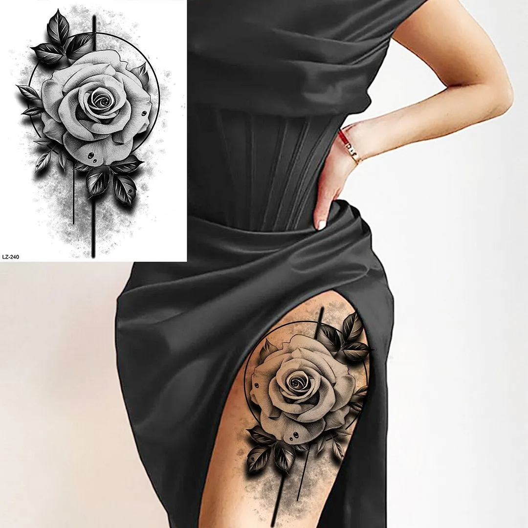 Black Rose Flower Sexy Temporary Tattoos For Women Adult Thigh Peony Skull Realistic Fake Tattoo Sexy Washable Tatoos Sticker