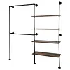 [US Local Warehouse] 14.6x76x82.7Inch Industrial Pipe Clothing Rack with Hanging Rods Heavy Duty Clothes Organizer Large Capacity Display Hanging Garment Rod Wooden Clothes Storage Shelves for Walk In Closet