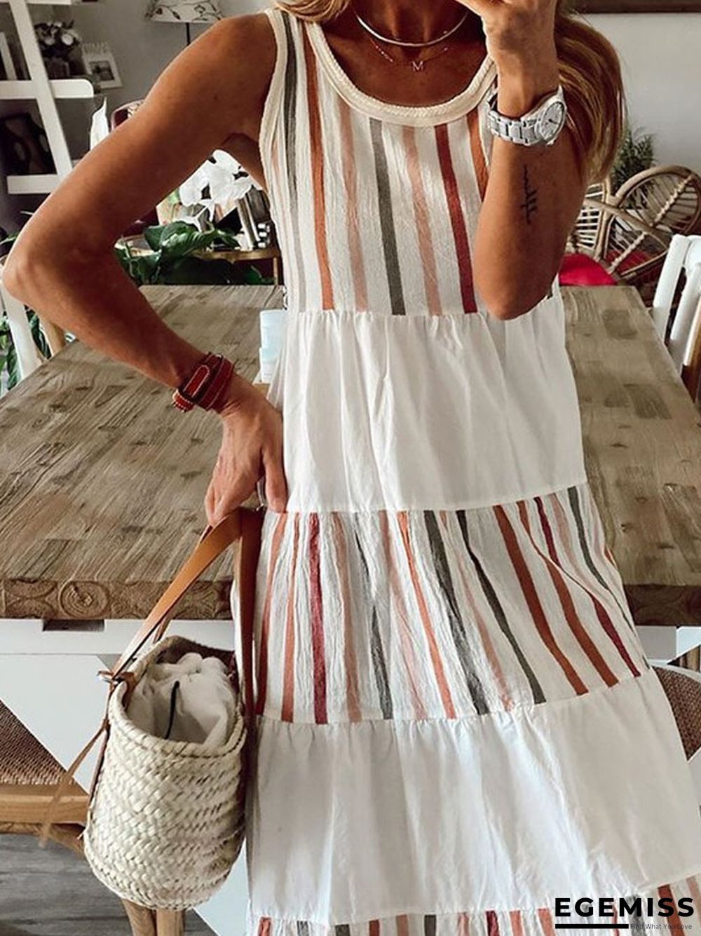 Contrasting Color Sleeveless Dress With Long Swing White Dresses | EGEMISS