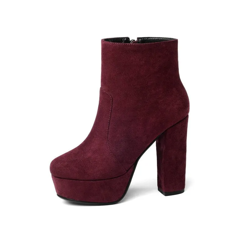 NEMAONE 2020 new top quality flock leather boots women high heels platform ankle boots for women round toe autumn winter shoes