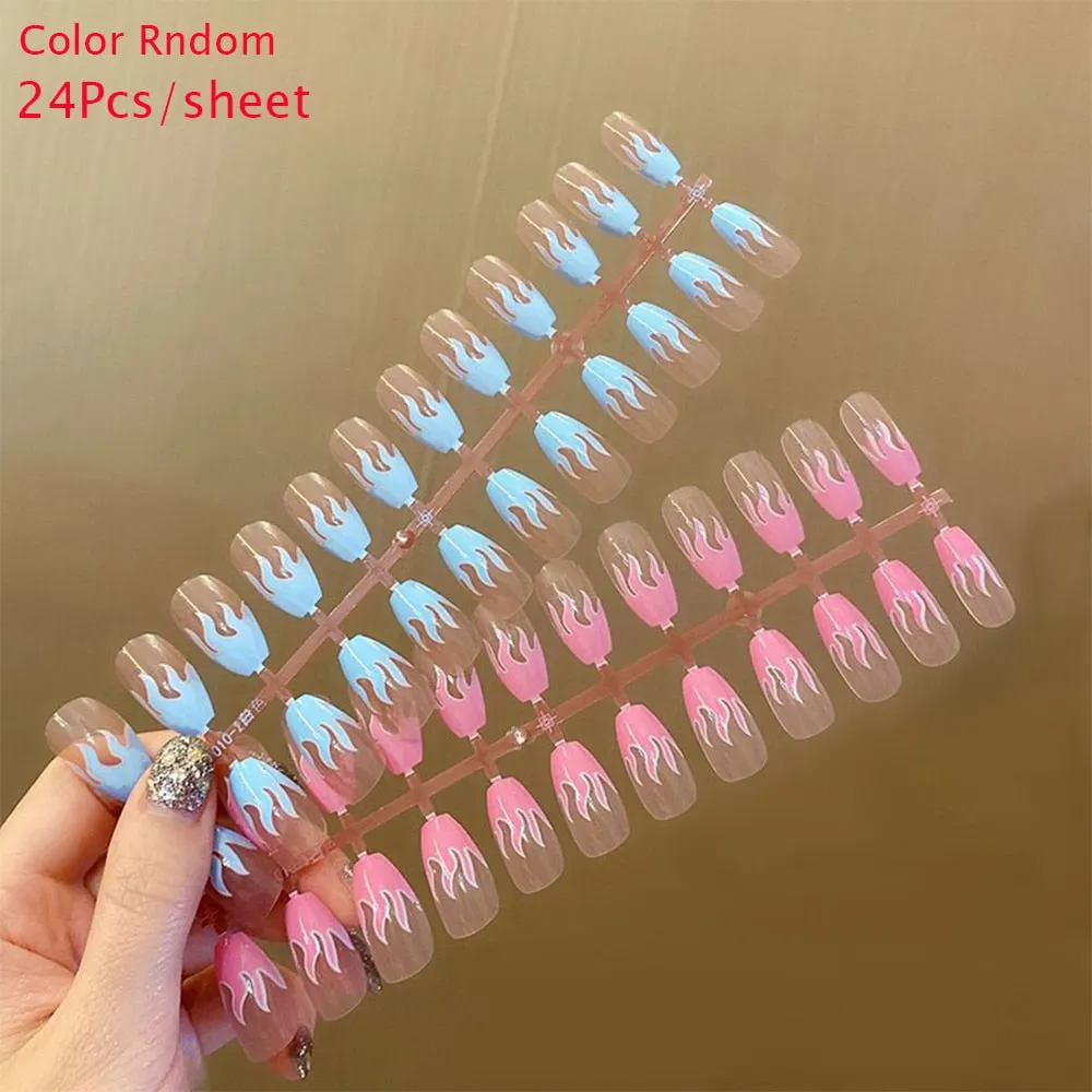 Detachable Almond Round Wavy False Nails Detachable Stiletto Fake Nails Full Cover French Ballerina Nail Tips Press On Nails-Nail Inspo