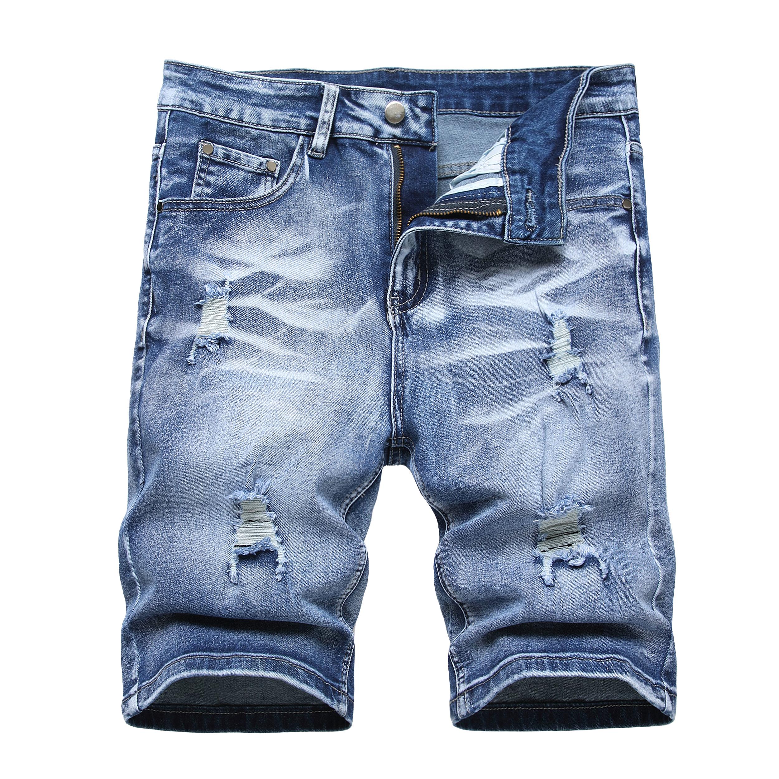 JUNBAOSS Men's Slim Fit Stretch Denim Shorts Ripped Skinny Jean Shorts for Men, Distressed Fashion Straight Comfort Flex Waist Short Denim Jean, Menswear Classic Street Style Cotton Fabric Jean Natural Hipster Personalized Stylish Jeans with Pockets
