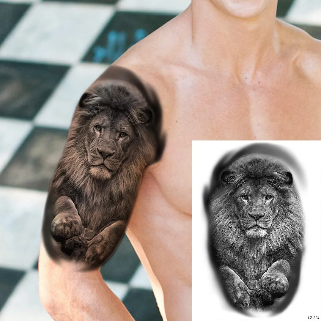 Realistic Knight Tribal Armband Temporary Tattoos For Men Adult Lion Wings Shield Fake Tattoo Body Art Unique Tatoos Large