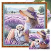 Girl And Puppy In Flower Field-11CT Stamped Cross Stitch 40*40cm/15.75*15.75in