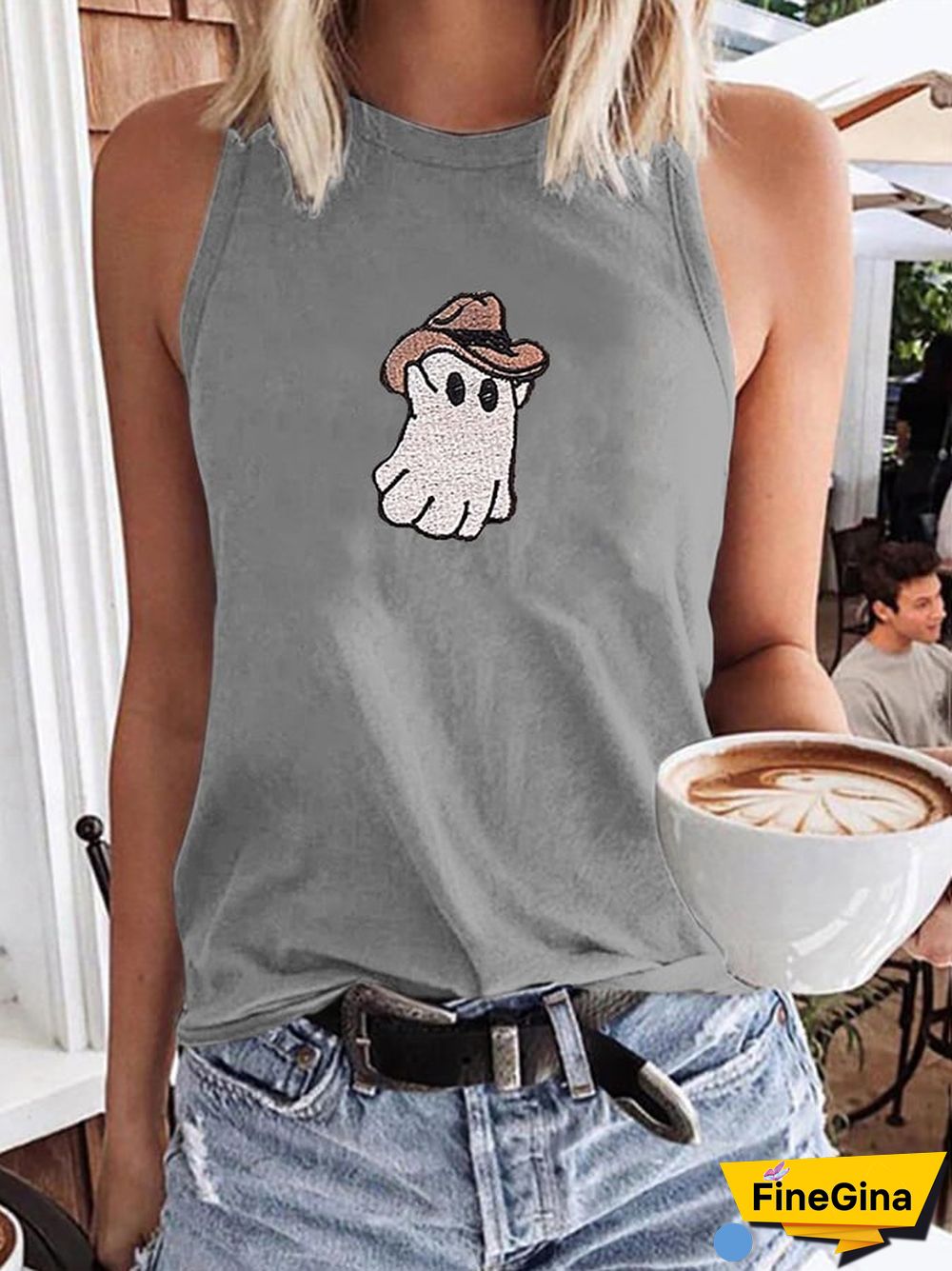 Vintage Western Cowboy Hat Ghost Print Tank Top