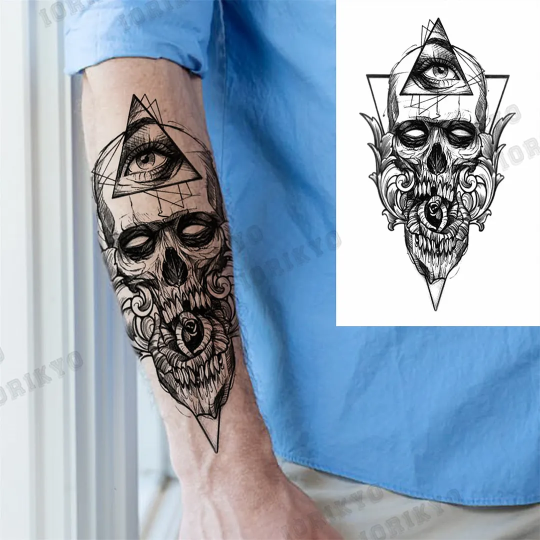 Black Lion Wolf Temporary Tattoos For Men Adult Forest Rose Compass Warrior Fake Tattoo Washable Body Art Painting Tatoo Sticker