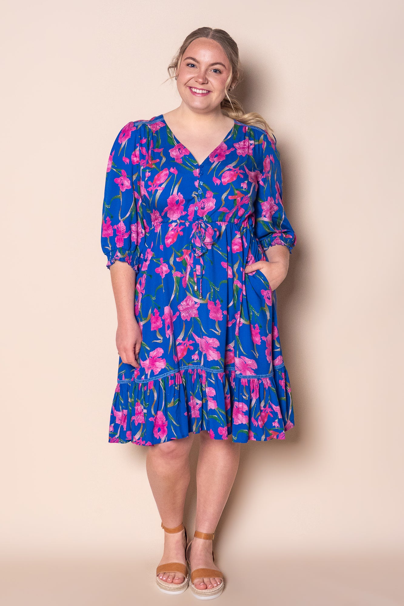 Selene Floral Dress in Royal Blue