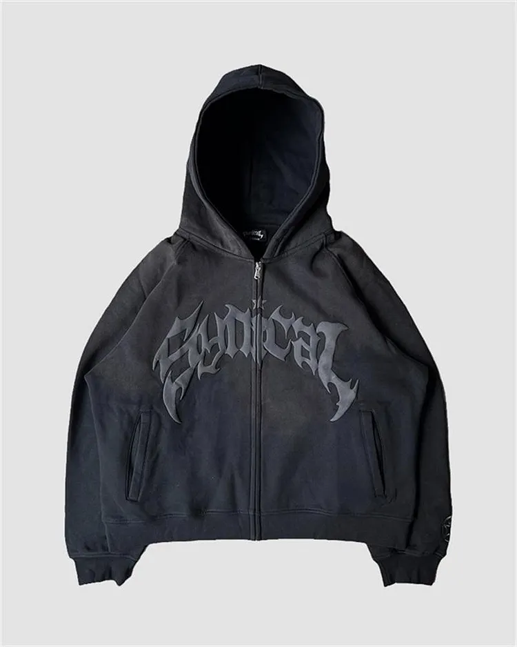 トップス chacha Zip Up Hooded Sweatshirt Gothic Star Zip Up Hoodie