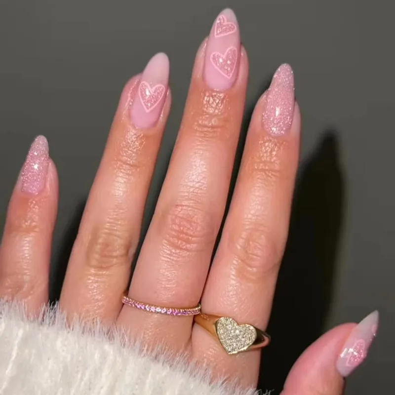 Churchf Churchf Cat's Eye Wearing Armor Removable Oval Nail Piece Nail Pink Love Nail Patch 24 Pieces